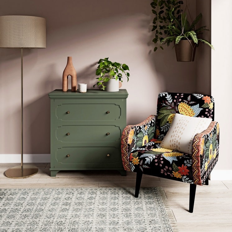 Commode SELENA 3 tiroirs vert kaki  - Maisons du Monde