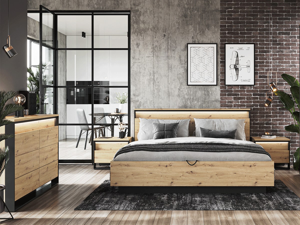 BOBOCHIC Ensemble KYRIA avec Lit coffre + Commode + 2 chevets