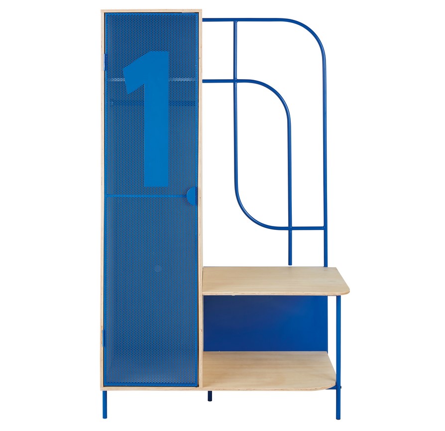 Meuble d'entrée portant ISTHME 1 porte 1 étagère en métal bleu - Maisons du Monde