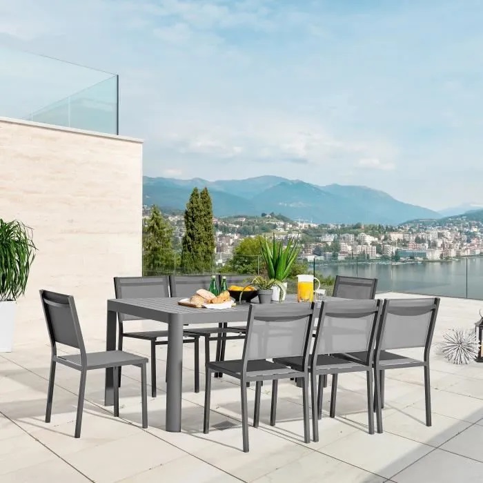 Table de jardin extensible sur 1 côté LY-AT-103 10 places Aluminium Gris foncé