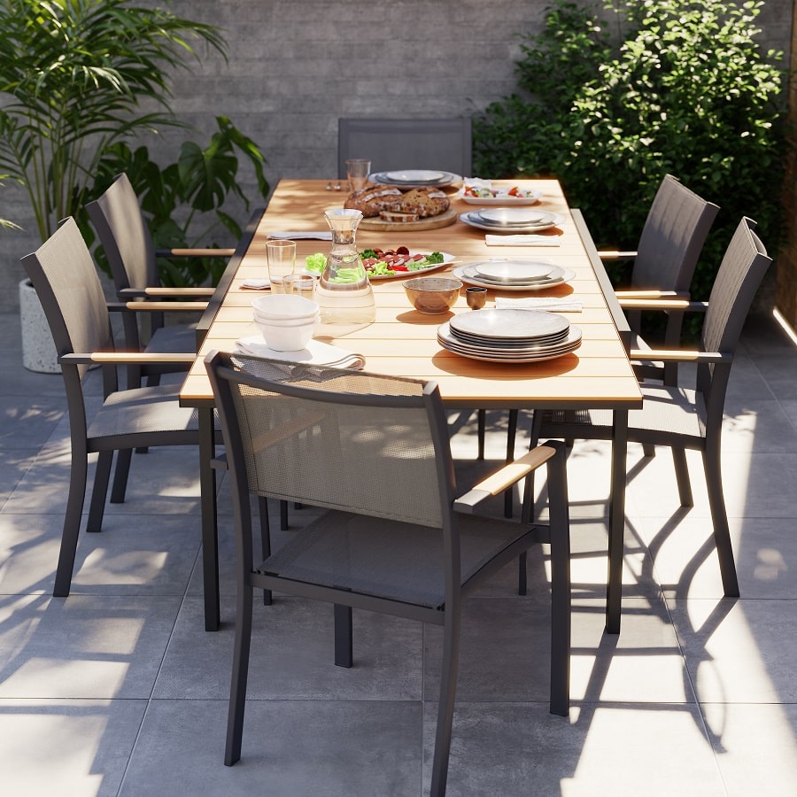 Table de jardin VAO GoodHome 10 Personnes en aluminium mat gris foncé bois brut - Castorama