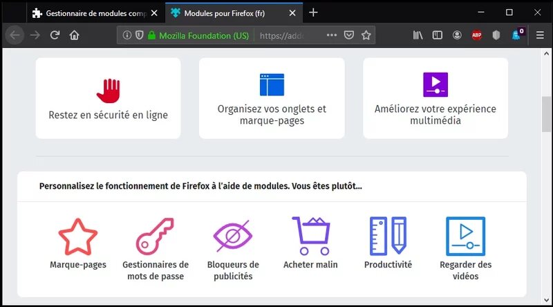 La galerie d’extensions de Firefox est riche et utile. © Mozilla Firefox