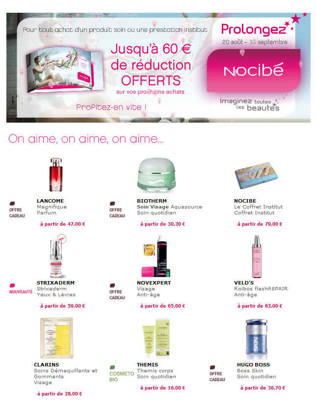 Nocibe Parfumerie jusqu'à 60 euros Offerts - Nocibé Produits de Beauté