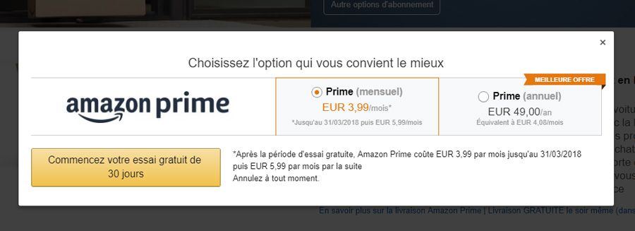 Amazon Prime : une formule mensuelle sans engagement