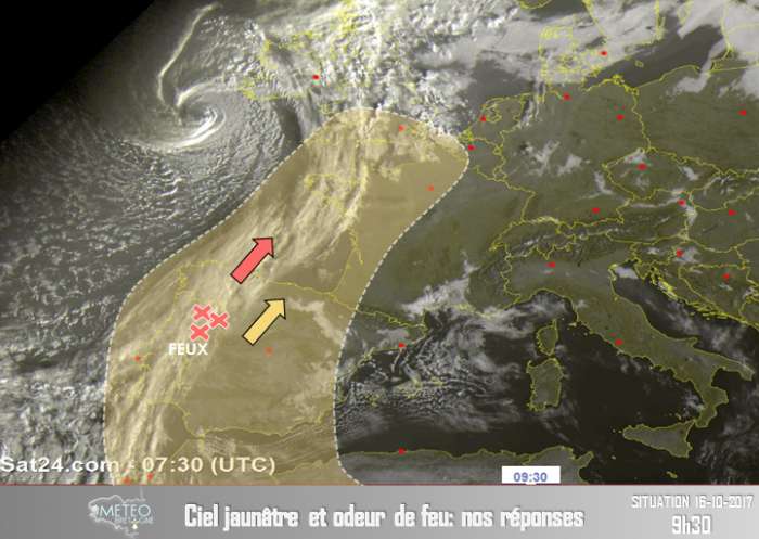 L'ouragan Ophélia crée un soleil rouge et un ciel jaune en Bretagne et au Royaume-Uni