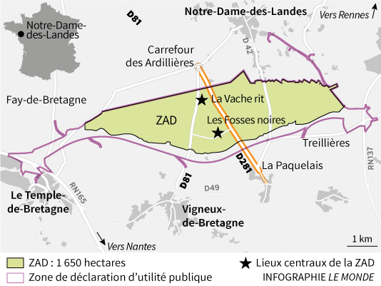 Carte de situation de la ZAD de Notre-Dame-des-Landes.