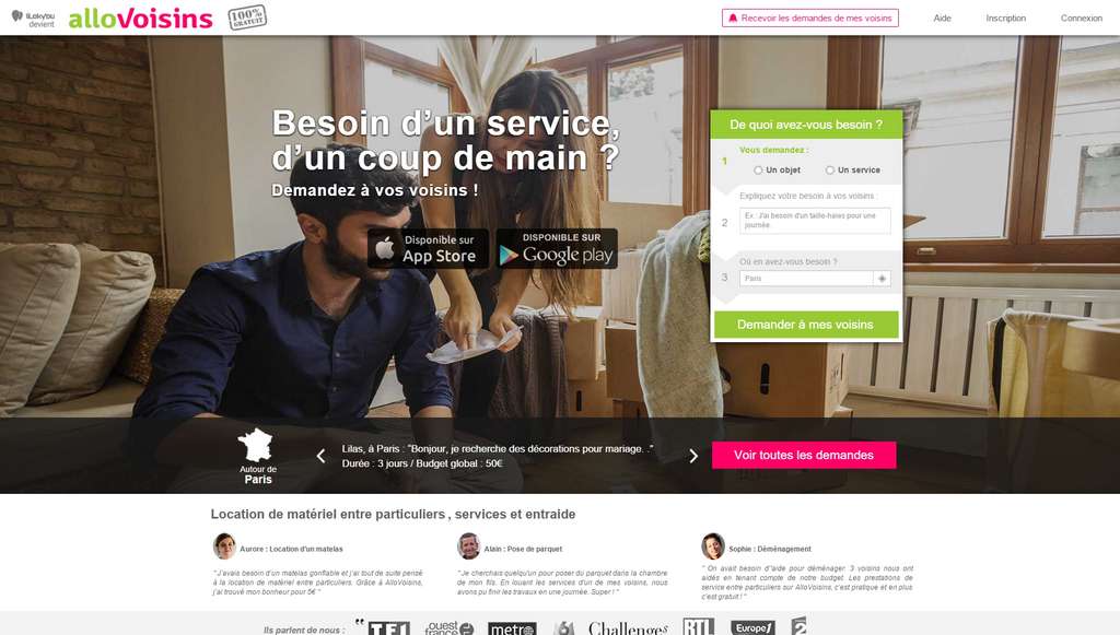 Allovoisins, la plateforme collaborative pour partager ses talents et ses objets. © Allovoisins