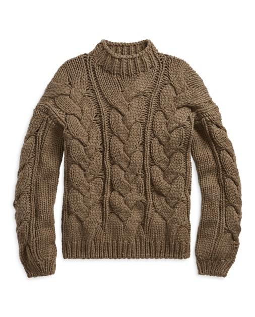 Polo Ralph Lauren Pull laine mélangée tricot d'Aran Brun morse chiné pour Femme