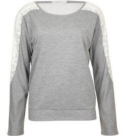 Sweat Jennyfer - Sweat-shirt gris à manches dentelle Prix 14,99 Euros