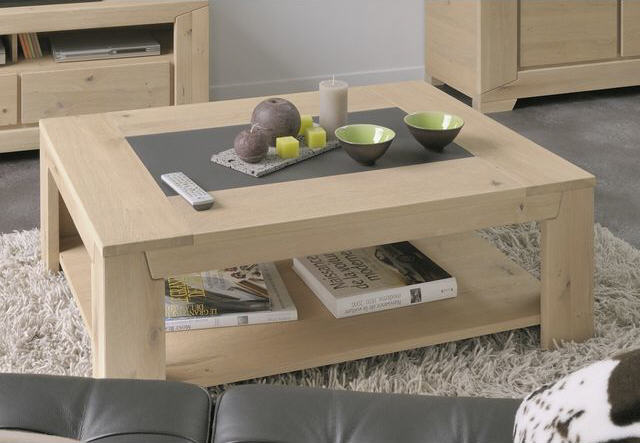 Table Basse Mistergooddeal pas cher - Table basse LOFT, bois, chêne naturel et gris ombre
