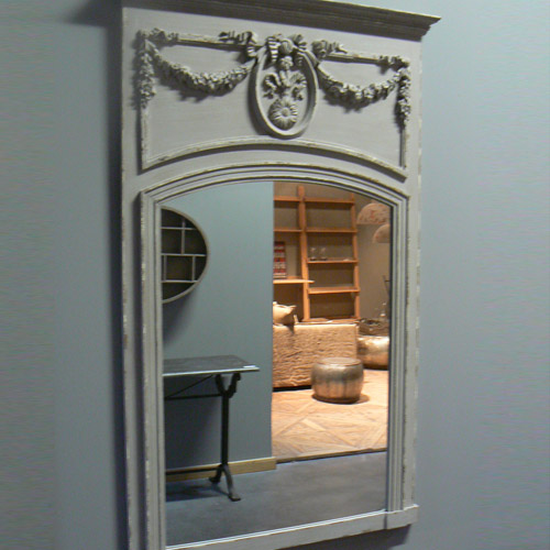 Trumeau avec miroir contour en bois patine grise Hanjel - Miroir Decoclico