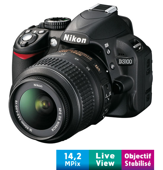 Appareil photo Fnac - Nikon D3100 Noir + Obj. Nikon AF-S DX VR 18 - 55 mm f/3.5 - 5.6 série G