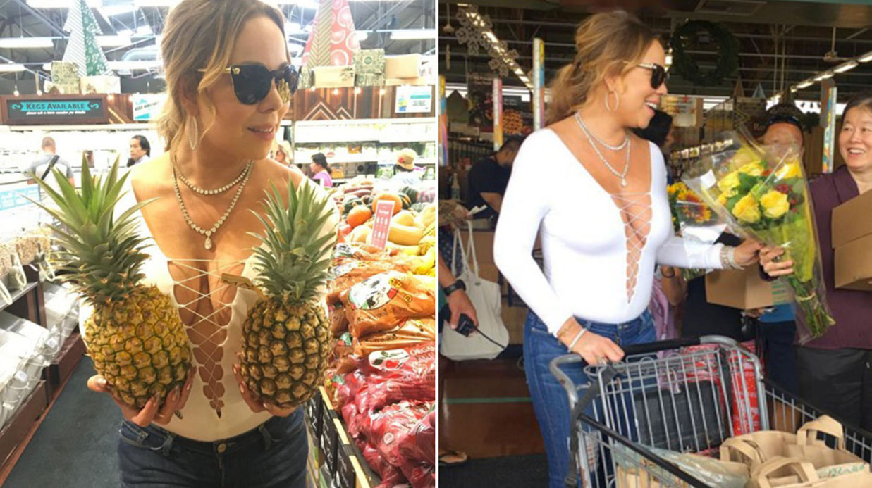 DIAPO Mariah Carey : tous seins dehors, elle va au marché et c’est n’im­porte quoi