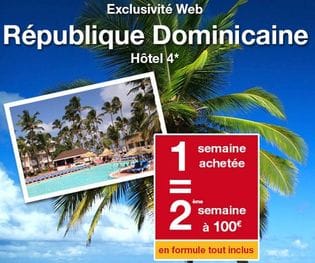 République Dominicaine Carrefour Voyages, 1 semaine achetée = la 2ème à 100 Eur en formule Tout Inclus