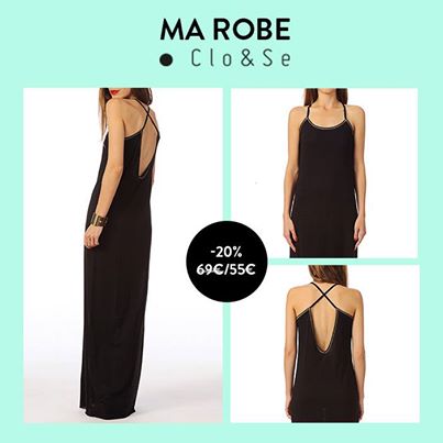 Robe dos croisé avec coutures dorées Sybille Noir Clo&Se by MonShowroom