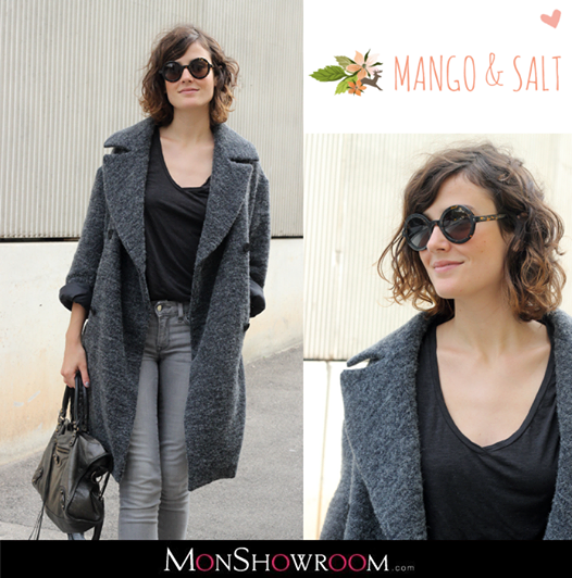 Manteau long en laine alpaga et coton Amrei Gris American Outfitter - Manteau Femme Monshowroom