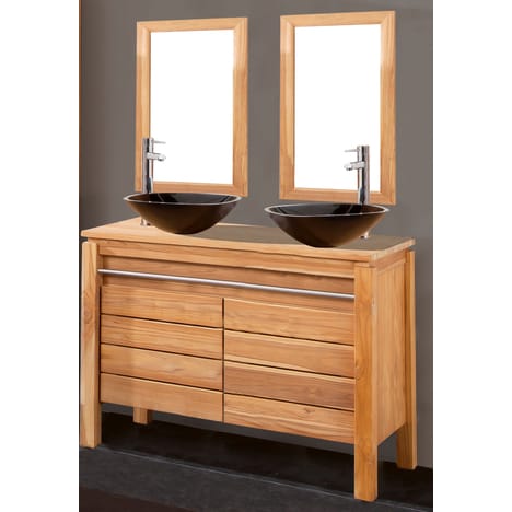 Ensemble meuble de salle de bain BALNEO en teck massif + 2 miroirs