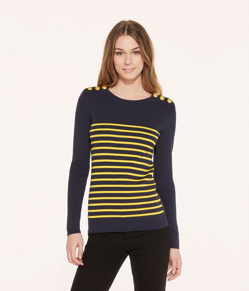 Pull marin femme rayé bleu Smoking / jaune Shine Petit Bateau