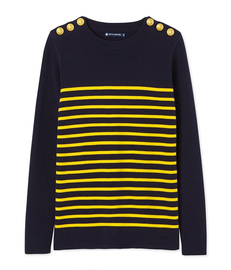 Pull marin femme rayé bleu Smoking / jaune Shine Petit Bateau