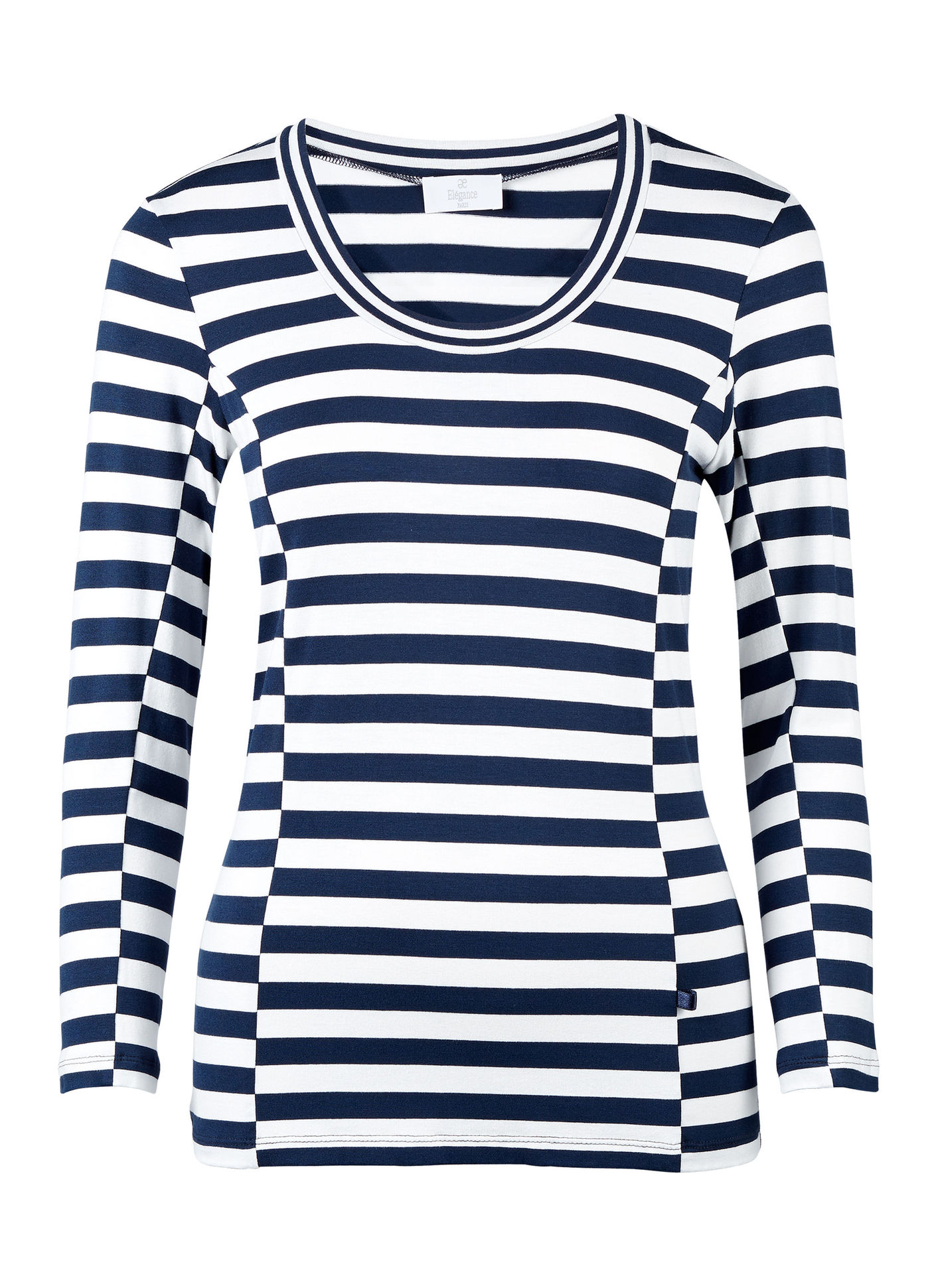 T-shirt rayé à effet patchwork bleu marine/blanc Elégance - T-Shirt Elégance Paris