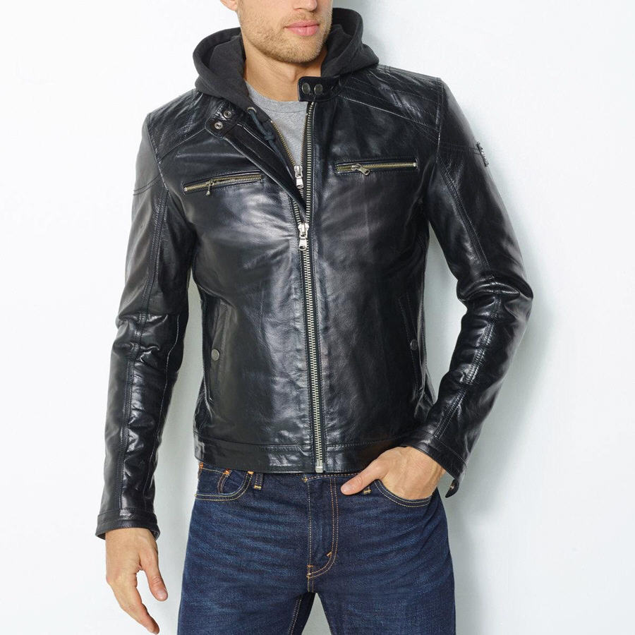 Blouson en cuir Redskins capuche molleton - Blouson Homme La Redoute