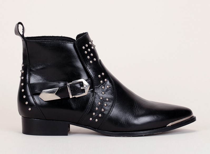 Ikks women Boots en cuir noir clous/détails argentés
