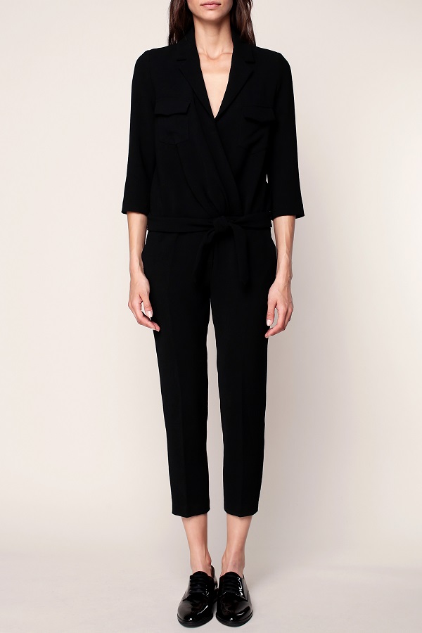 Ba&sh Chloé Combi-pantalon noire à col tailleur et lien à la taille