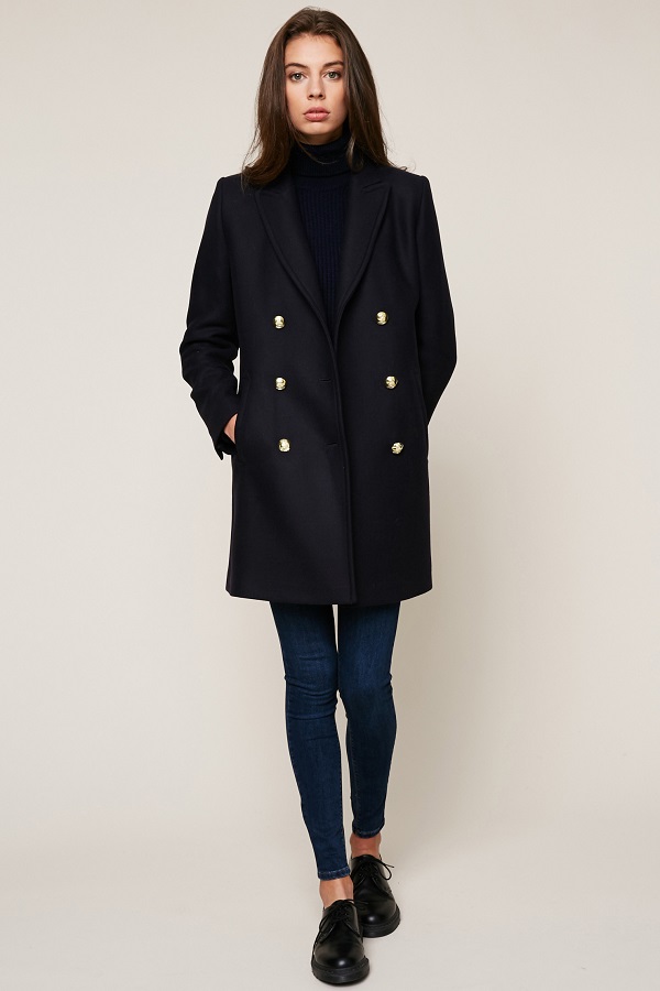 manteau femme bleu marine boutons dorés