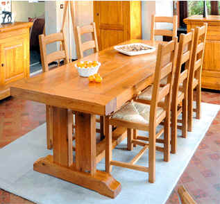 Table Carrefour - Ensemble Table Pieds poutre + 6 chaises assise paillée 