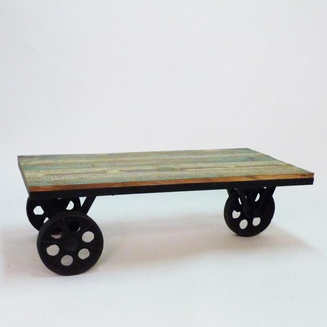 Table basse roulettes metal et bois colore Made In Meubles, Table basse La Redoute