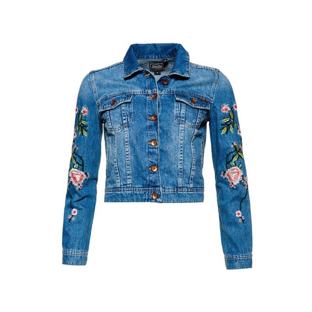 Veste en denim à manches brodées mi-délavé Superdry