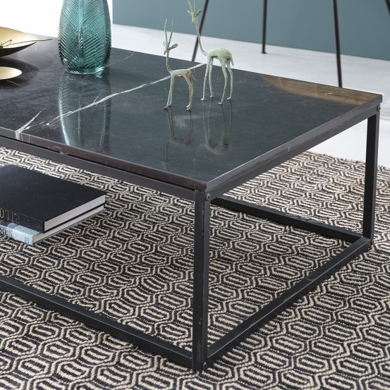 Table basse rectangulaire en marbre noir et métal 120l - Table Basse Bois dessus bois dessous