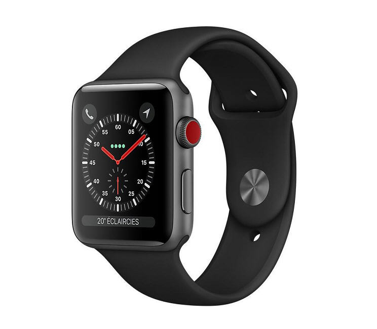 Apple Watch Series 3 Cellular 42 mm Boîtier en Aluminium Gris sidéral avec Bracelet Sport Noir