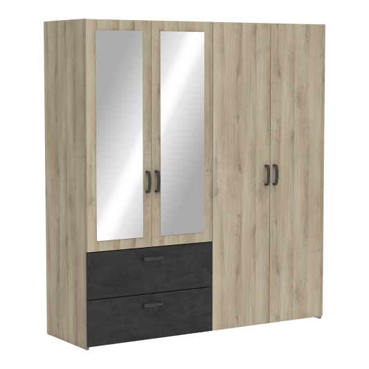 Armoire 4 portes 2 tiroirs Ready imitation chêne/ardoise