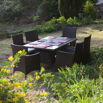 Salon de jardin Delamaison - Salon de jardin 6 places, Table L150xP100cm + 6 chaises SICILIO 