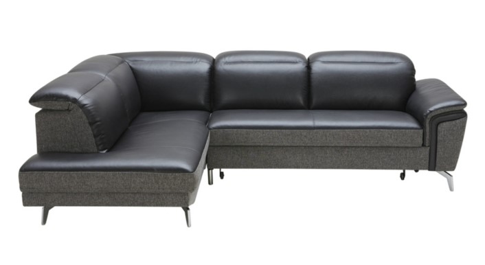 Canapé d'angle gauche convertible EROS cuir noir tissu gris