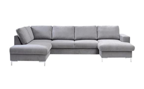 Canapé grand angle convertible LILLY Tissu gris clair