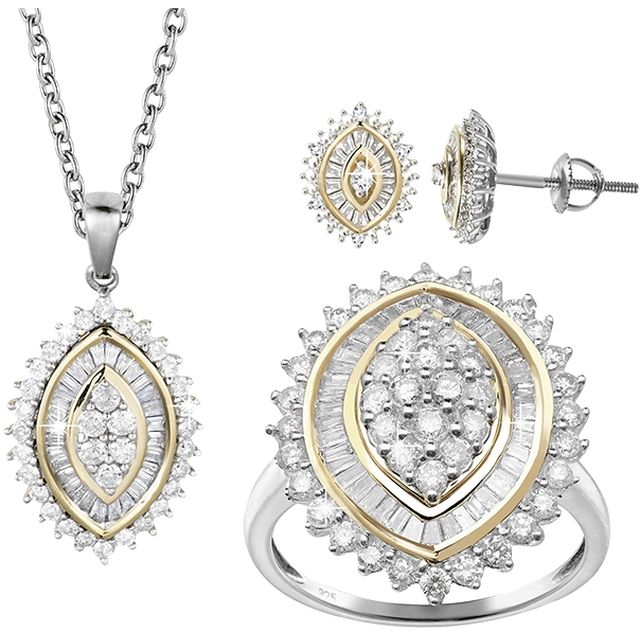 Bague luxe 1 carat+Boucles d'oreilles+Pendentif+Chaîne - M6 Boutique