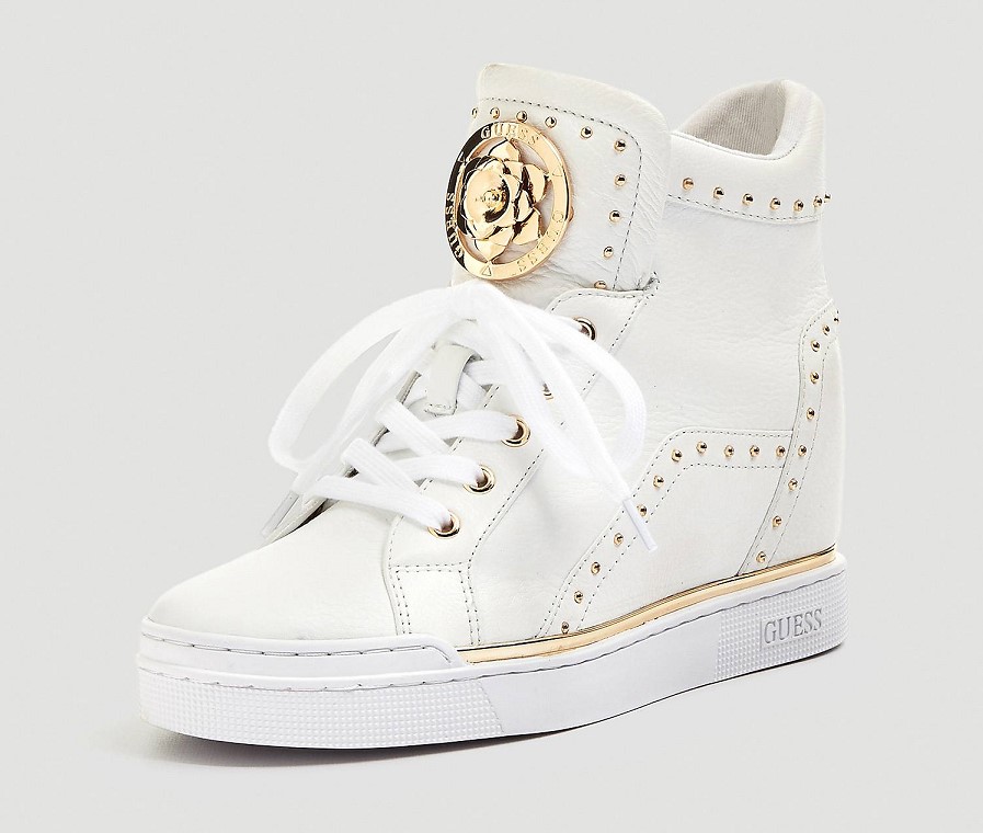 SNEAKERS FINER CUIR VERITABLE Blanches GUESS