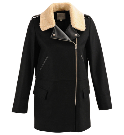 Manteau zippé à col tailleur bi matière Version Originale Noir pour Femme - Galerie Lafayette