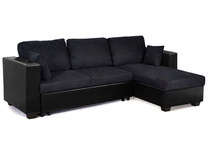 Canapé d'angle reversible et convertible SALLY coloris noir - Canapé Conforama