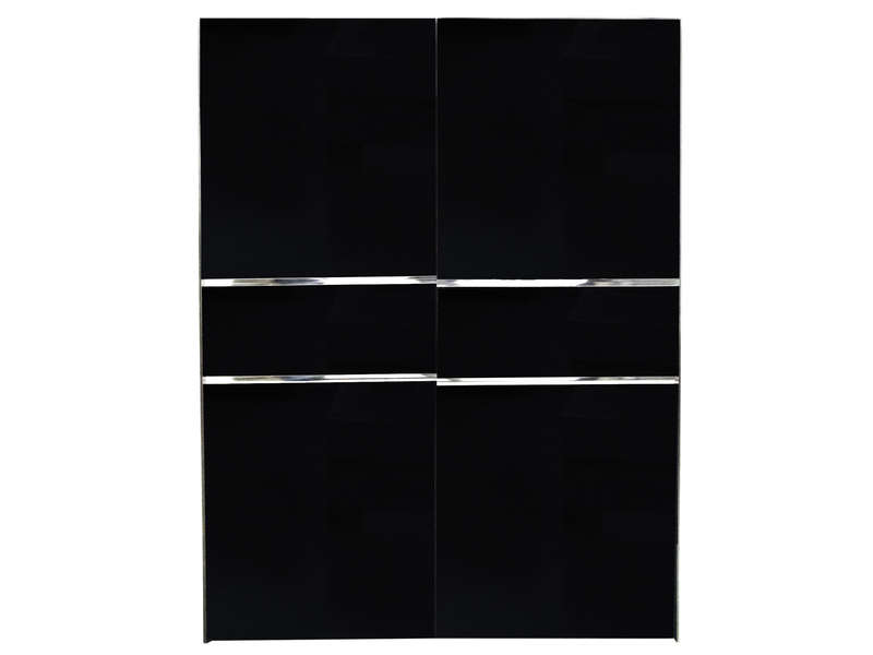 Armoire 2 portes coulissantes GLASS coloris noir - Conforama