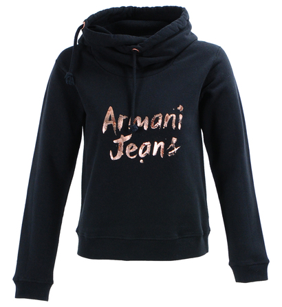 Sweat-shirt Galeries Lafayette - Sweat shirt à capuche lettrage glitter Armani Jeans Noir