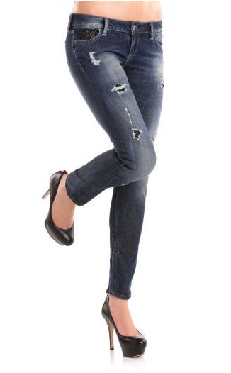 Jeans Femme Guess - Beverly Dark Destroyed Black Jeans Guess