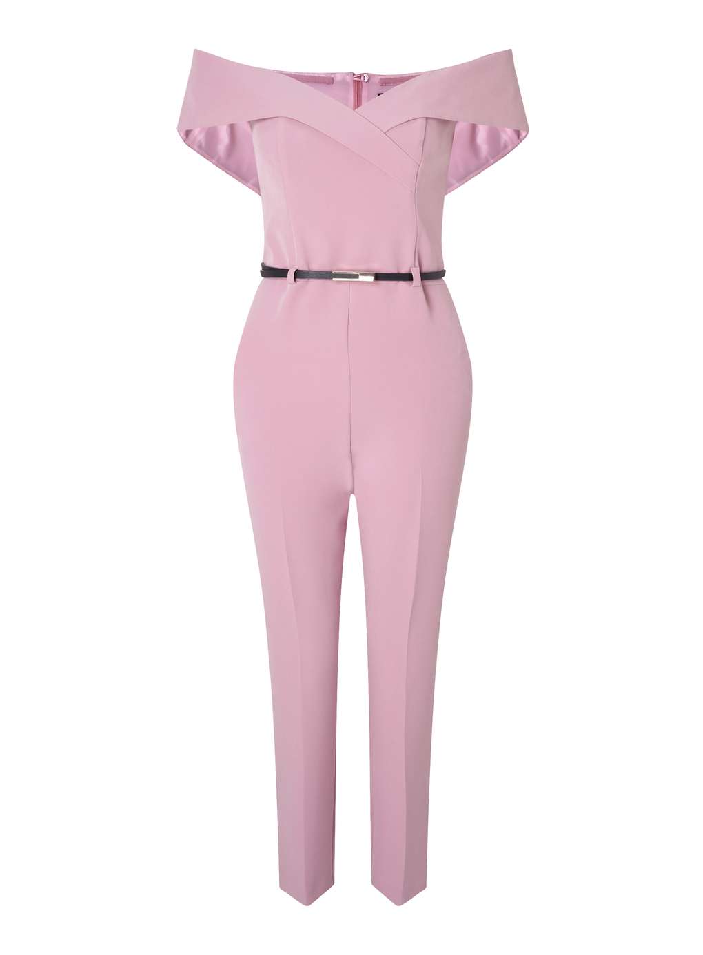 Combi-pantalon Bardot rose poudré avec ceinture Miss Selfridge
