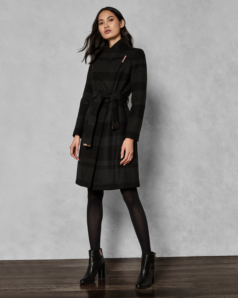 Ted Baker NARRLA Manteau style couverture mi-long à rayures Noir