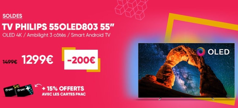 TV Philips 55OLED803 OLED UHD 4K pas cher - Soldes Téléviseur Fnac