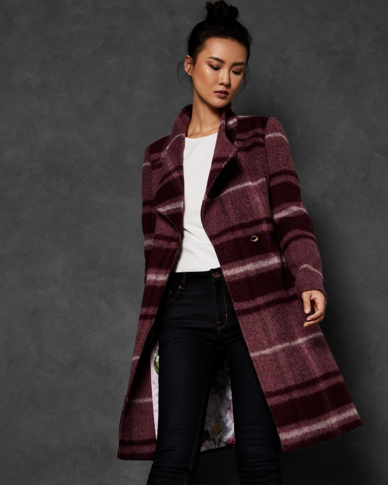 Ted Baker SKAALET Long manteau à carreaux Bordeaux