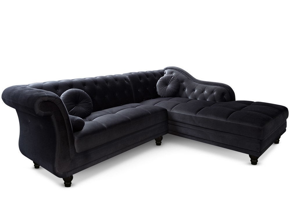 Menzzo Canapé d'angle Brittish Velours Argent style Chesterfield