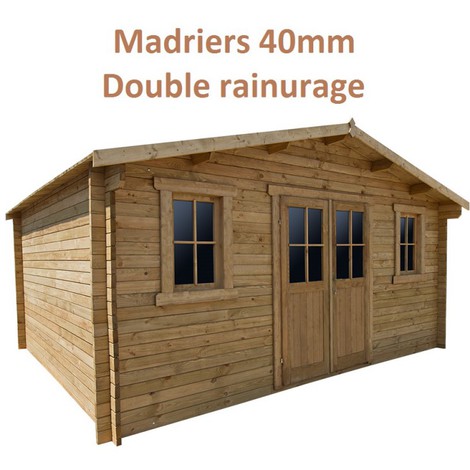 Abri en bois massif 19,8m² PLUS Gardy Shelter 40mm traité teinté marron - ManoMano